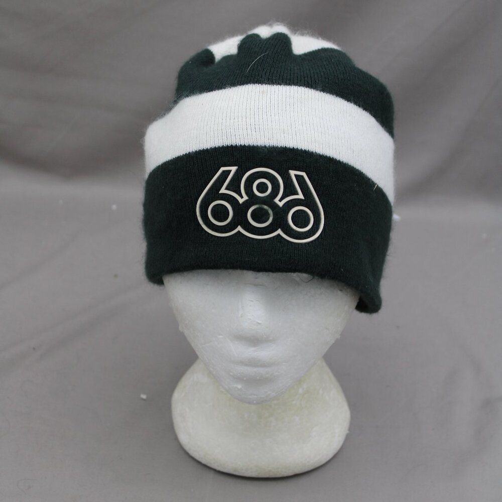 686 Snowboard Toque - Green and White Stripe Pattern - Adult Stretch Fit